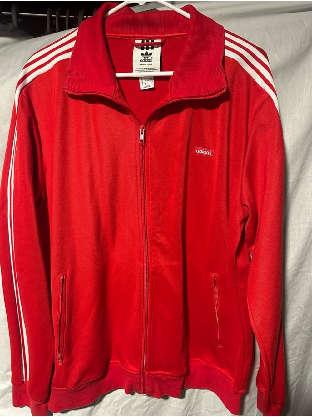adidas Red Track men’s Jacket with White Three Stripes